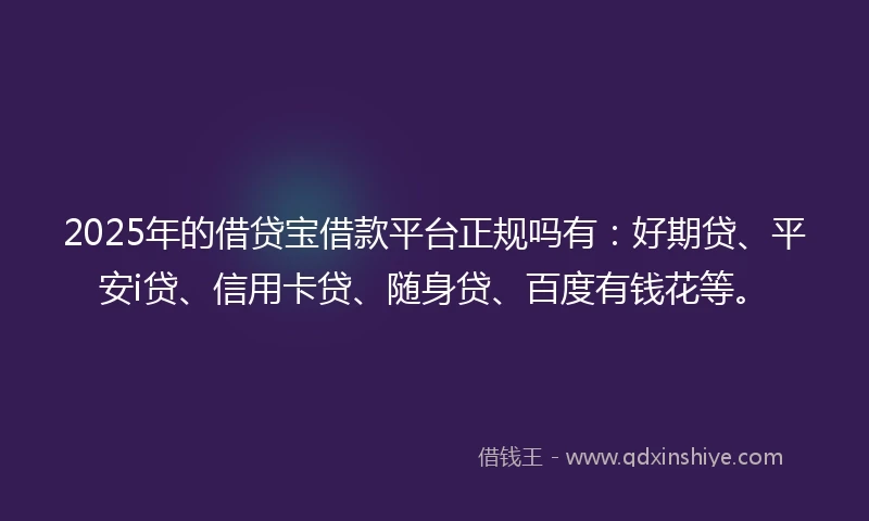 2025年的借贷宝借款平台正规吗有：好期贷、平安i贷、信用卡贷、随身贷、百度有钱花等。