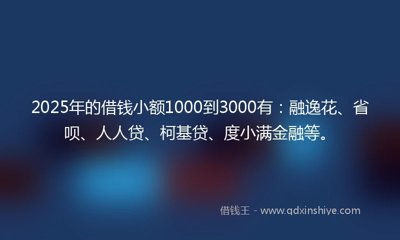 2025年的借钱小额1000到3000有：融逸花、省呗、人人贷、柯基贷、度小满金融等。