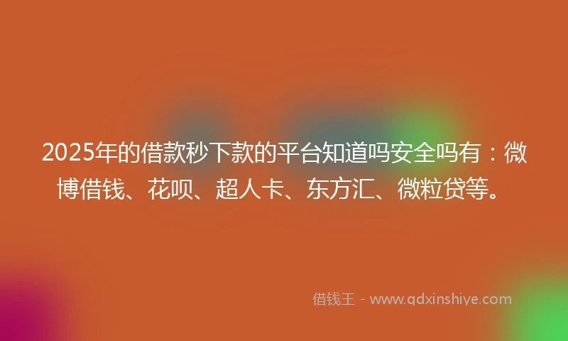 2025年的借款秒下款的平台知道吗安全吗有：微博借钱、花呗、超人卡、东方汇、微粒贷等。