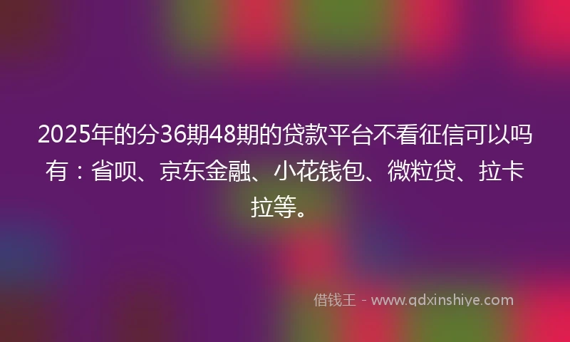 2025年的分36期48期的贷款平台不看征信可以吗有：省呗、京东金融、小花钱包、微粒贷、拉卡拉等。