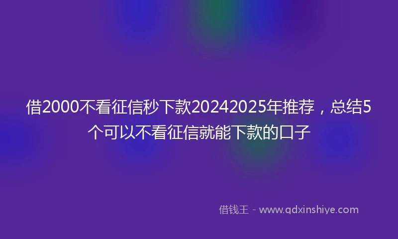 借2000不看征信秒下款20242025年推荐，总结5个可以不看征信就能下款的口子