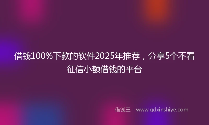 借钱100%下款的软件2025年推荐，分享5个不看征信小额借钱的平台
