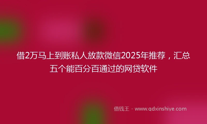 借2万马上到账私人放款微信2025年推荐，汇总五个能百分百通过的网贷软件