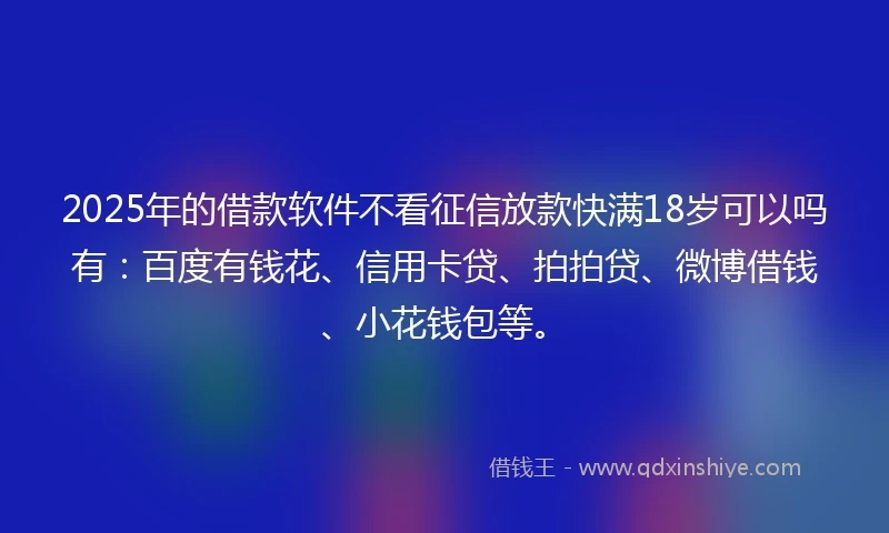 2025年的借款软件不看征信放款快满18岁可以吗有：百度有钱花、信用卡贷、拍拍贷、微博借钱、小花钱包等。