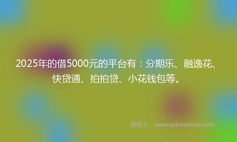 2025年的借5000元的平台有：分期乐、融逸花、快贷通、拍拍贷、小花钱包等。