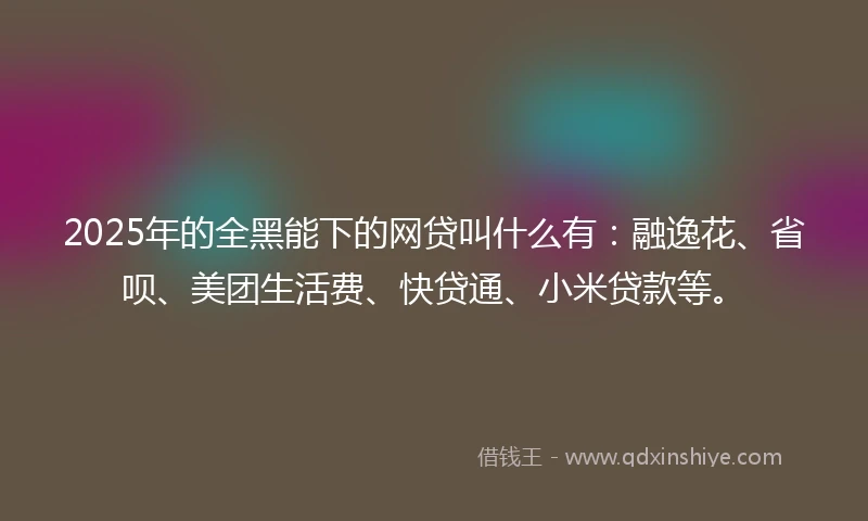 2025年的全黑能下的网贷叫什么有：融逸花、省呗、美团生活费、快贷通、小米贷款等。