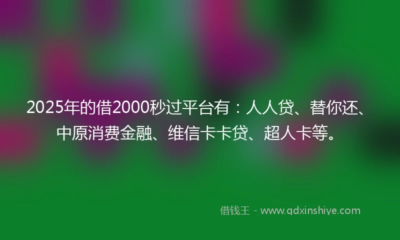 2025年的借2000秒过平台有：人人贷、替你还、中原消费金融、维信卡卡贷、超人卡等。