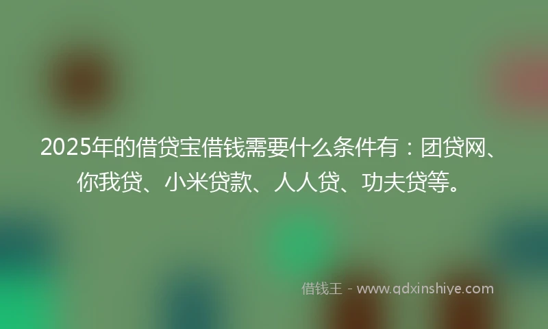 2025年的借贷宝借钱需要什么条件有：团贷网、你我贷、小米贷款、人人贷、功夫贷等。