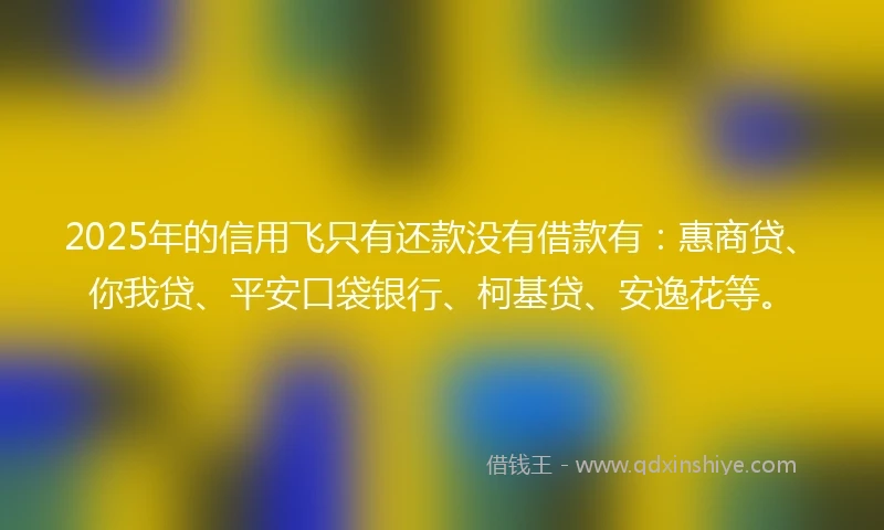 2025年的信用飞只有还款没有借款有:惠商贷、你我贷、平安口袋银行、柯基贷、安逸花等。