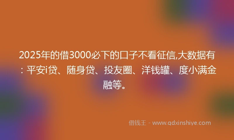 2025年的借3000必下的口子不看征信,大数据有：平安i贷、随身贷、投友圈、洋钱罐、度小满金融等。