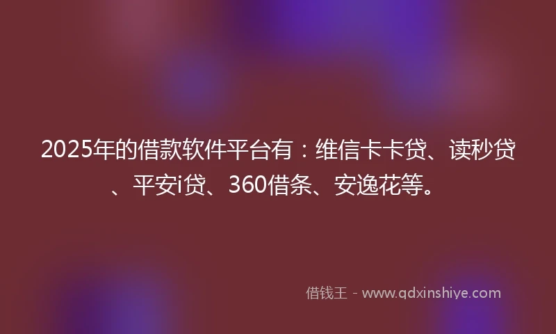 2025年的借款软件平台有：维信卡卡贷、读秒贷、平安i贷、360借条、安逸花等。