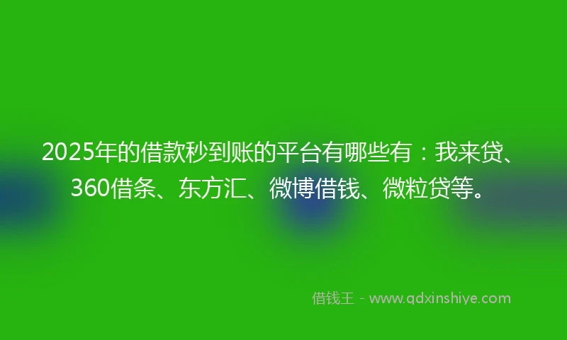 2025年的借款秒到账的平台有哪些有：我来贷、360借条、东方汇、微博借钱、微粒贷等。