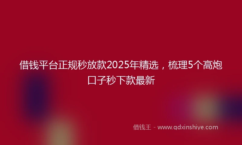 借钱平台正规秒放款2025年精选，梳理5个高炮口子秒下款最新