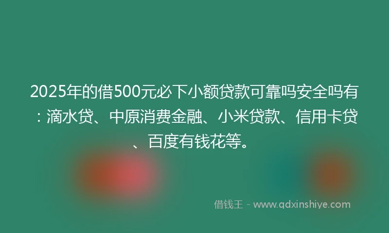 2025年的借500元必下小额贷款可靠吗安全吗有：滴水贷、中原消费金融、小米贷款、信用卡贷、百度有钱花等。