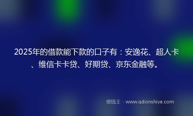 2025年的借款能下款的口子有：安逸花、超人卡、维信卡卡贷、好期贷、京东金融等。