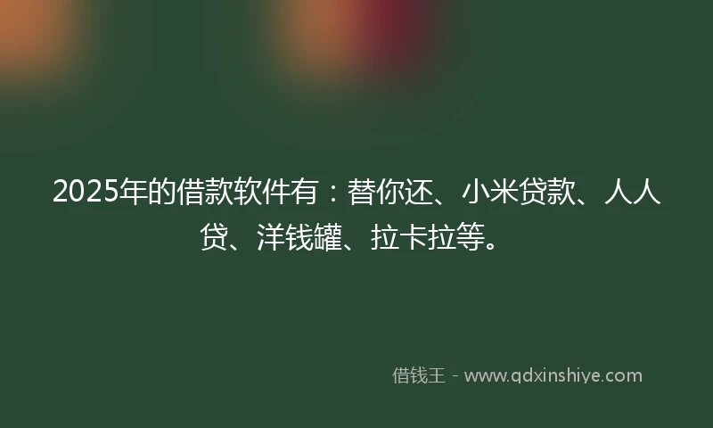 2025年的借款软件有：替你还、小米贷款、人人贷、洋钱罐、拉卡拉等。