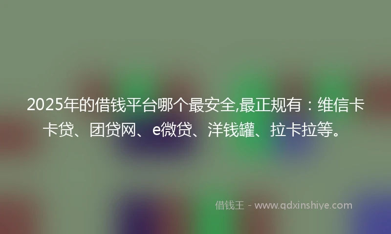 2025年的借钱平台哪个最安全,最正规有：维信卡卡贷、团贷网、e微贷、洋钱罐、拉卡拉等。