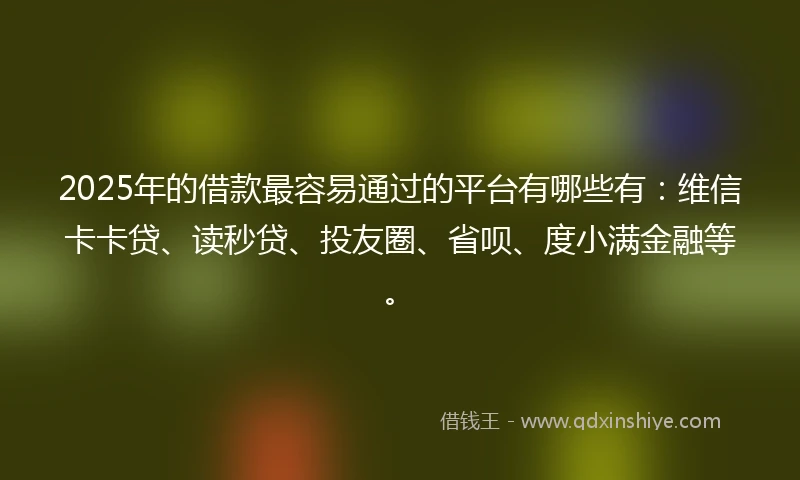 2025年的借款最容易通过的平台有哪些有：维信卡卡贷、读秒贷、投友圈、省呗、度小满金融等。