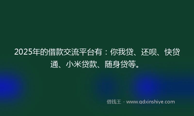 2025年的借款交流平台有：你我贷、还呗、快贷通、小米贷款、随身贷等。