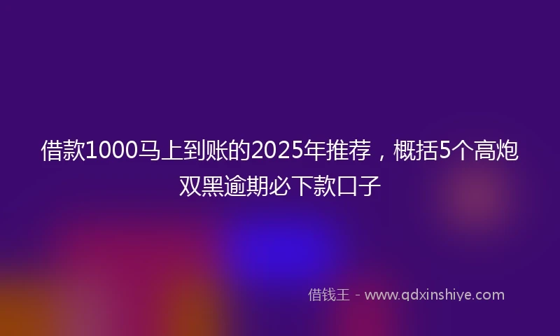 借款1000马上到账的2025年推荐，概括5个高炮双黑逾期必下款口子