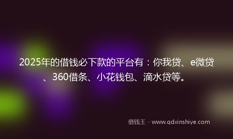 2025年的借钱必下款的平台有：你我贷、e微贷、360借条、小花钱包、滴水贷等。