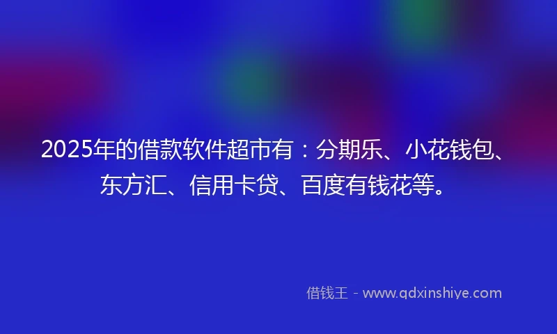 2025年的借款软件超市有：分期乐、小花钱包、东方汇、信用卡贷、百度有钱花等。