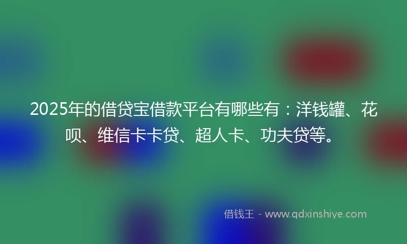 2025年的借贷宝借款平台有哪些有：洋钱罐、花呗、维信卡卡贷、超人卡、功夫贷等。