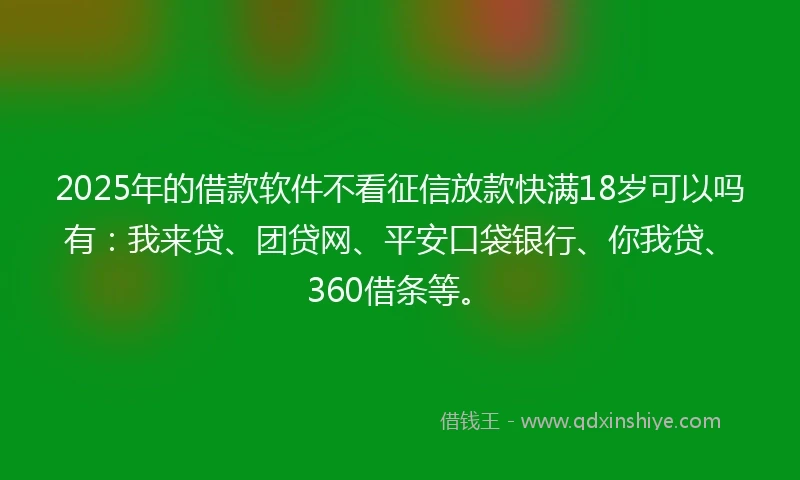 2025年的借款软件不看征信放款快满18岁可以吗有：我来贷、团贷网、平安口袋银行、你我贷、360借条等。
