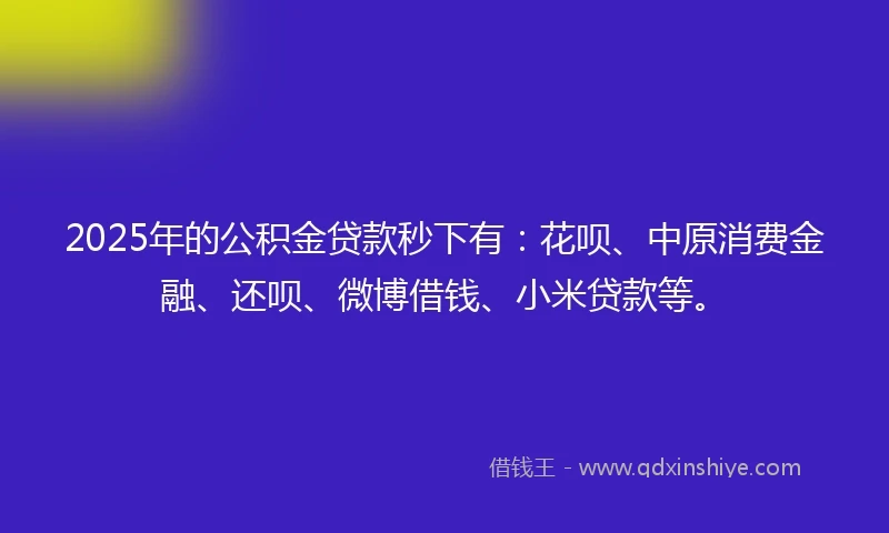 2025年的公积金贷款秒下有：花呗、中原消费金融、还呗、微博借钱、小米贷款等。
