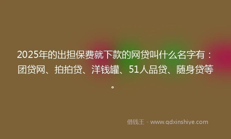 2025年的出担保费就下款的网贷叫什么名字有：团贷网、拍拍贷、洋钱罐、51人品贷、随身贷等。