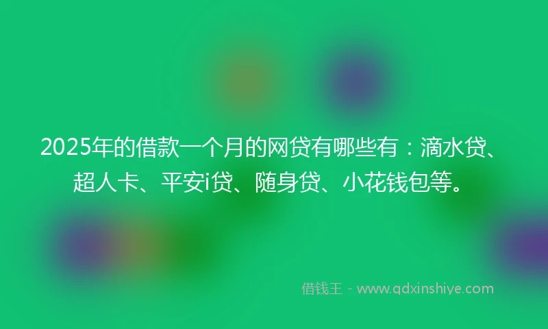 2025年的借款一个月的网贷有哪些有：滴水贷、超人卡、平安i贷、随身贷、小花钱包等。