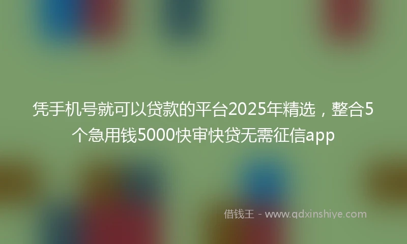 凭手机号就可以贷款的平台2025年精选，整合5个急用钱5000快审快贷无需征信app