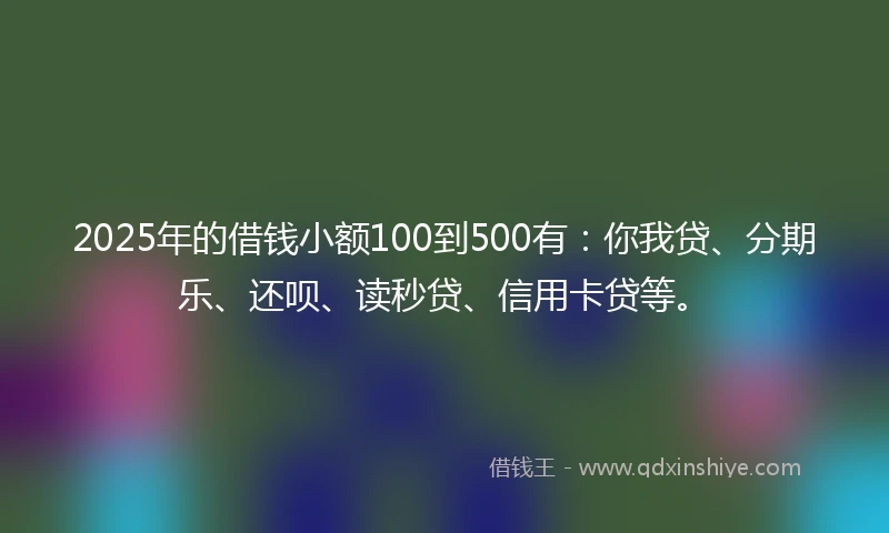 2025年的借钱小额100到500有：你我贷、分期乐、还呗、读秒贷、信用卡贷等。