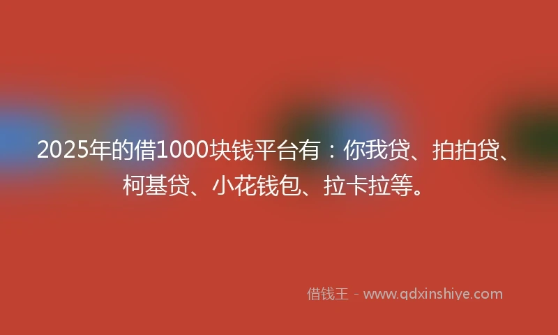 2025年的借1000块钱平台有:你我贷、拍拍贷、柯基贷、小花钱包、拉卡拉等。