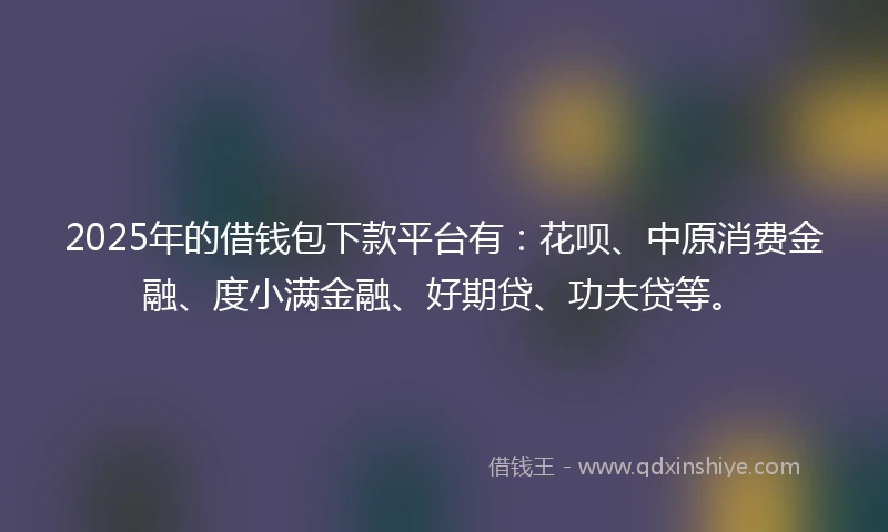 2025年的借钱包下款平台有：花呗、中原消费金融、度小满金融、好期贷、功夫贷等。