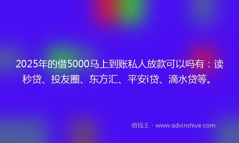 2025年的借5000马上到账私人放款可以吗有：读秒贷、投友圈、东方汇、平安i贷、滴水贷等。