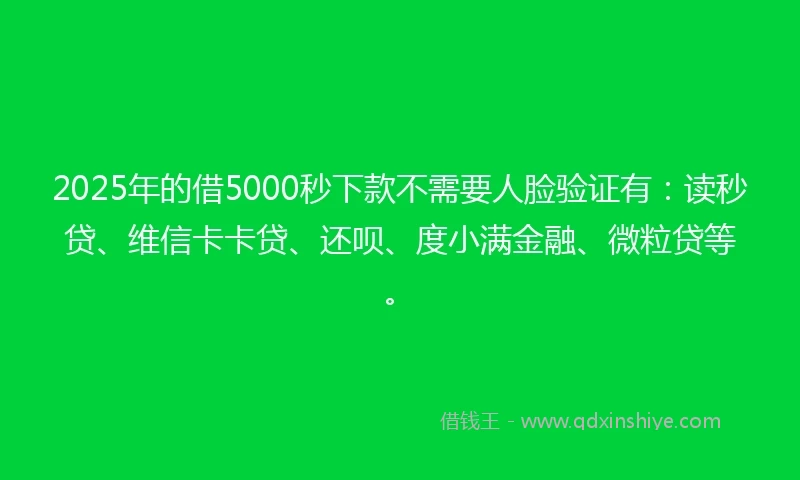 2025年的借5000秒下款不需要人脸验证有：读秒贷、维信卡卡贷、还呗、度小满金融、微粒贷等。