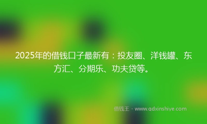 2025年的借钱口子最新有：投友圈、洋钱罐、东方汇、分期乐、功夫贷等。