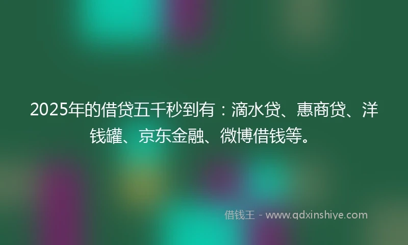 2025年的借贷五千秒到有：滴水贷、惠商贷、洋钱罐、京东金融、微博借钱等。
