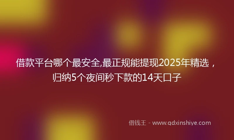 借款平台哪个最安全,最正规能提现2025年精选，归纳5个夜间秒下款的14天口子