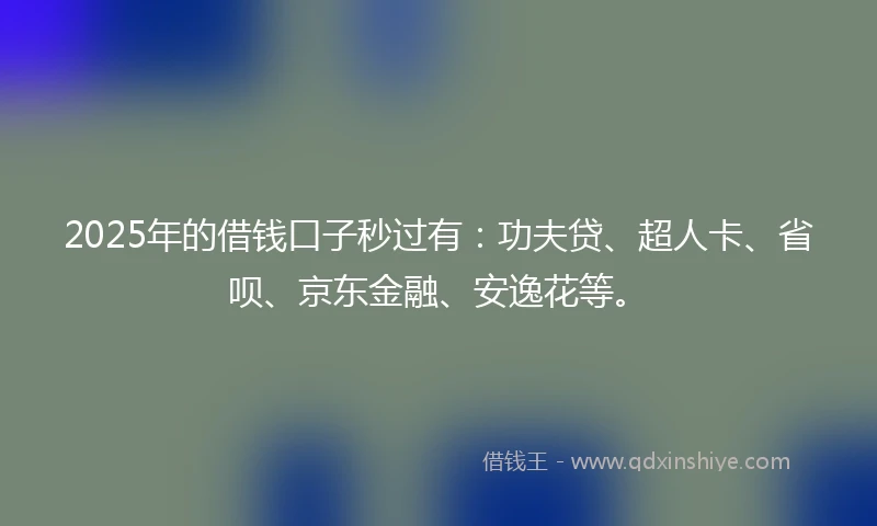 2025年的借钱口子秒过有：功夫贷、超人卡、省呗、京东金融、安逸花等。