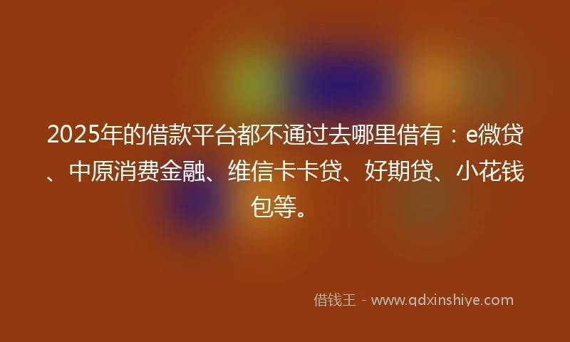 2025年的借款平台都不通过去哪里借有：e微贷、中原消费金融、维信卡卡贷、好期贷、小花钱包等。