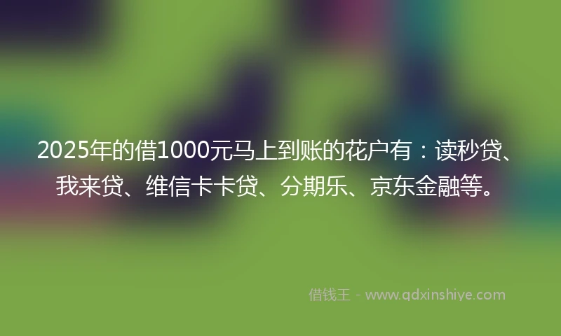 2025年的借1000元马上到账的花户有:读秒贷、我来贷、维信卡卡贷、分期乐、京东金融等。