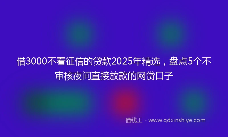 借3000不看征信的贷款2025年精选，盘点5个不审核夜间直接放款的网贷口子