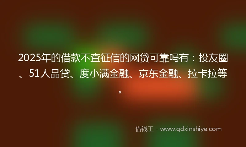 2025年的借款不查征信的网贷可靠吗有：投友圈、51人品贷、度小满金融、京东金融、拉卡拉等。