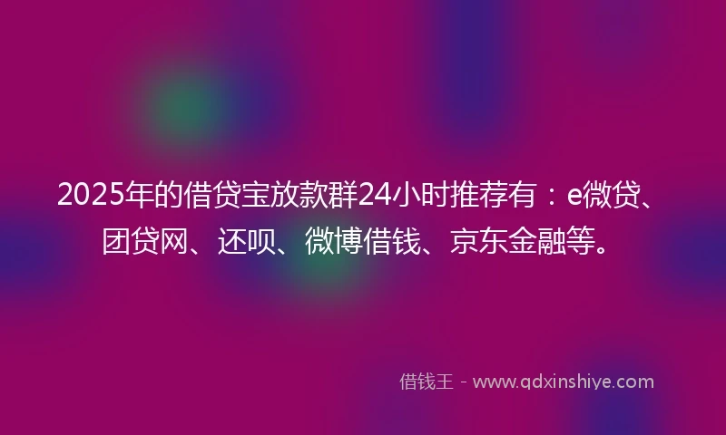 2025年的借贷宝放款群24小时推荐有：e微贷、团贷网、还呗、微博借钱、京东金融等。