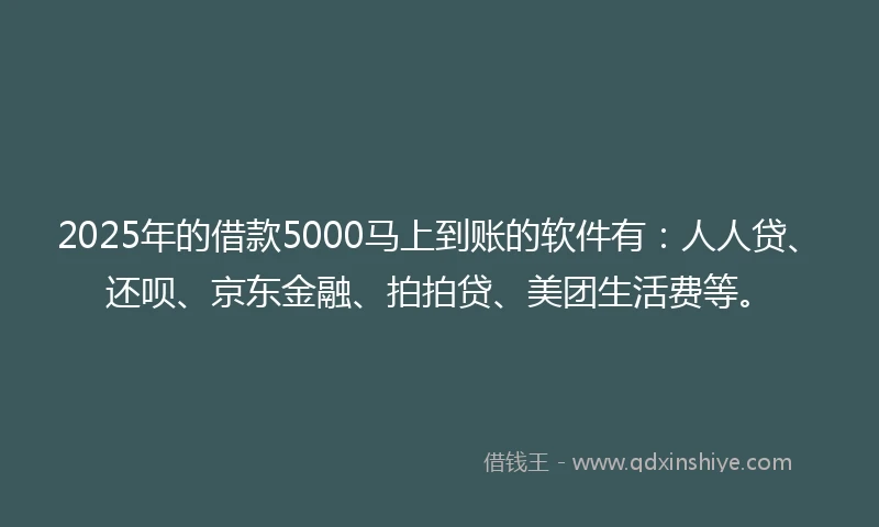 2025年的借款5000马上到账的软件有：人人贷、还呗、京东金融、拍拍贷、美团生活费等。