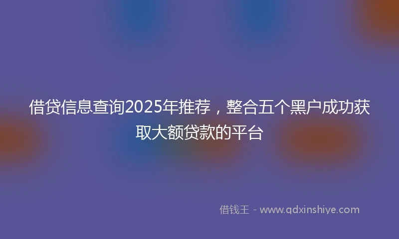 借贷信息查询2025年推荐，整合五个黑户成功获取大额贷款的平台