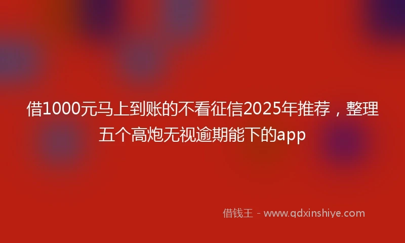借1000元马上到账的不看征信2025年推荐，整理五个高炮无视逾期能下的app