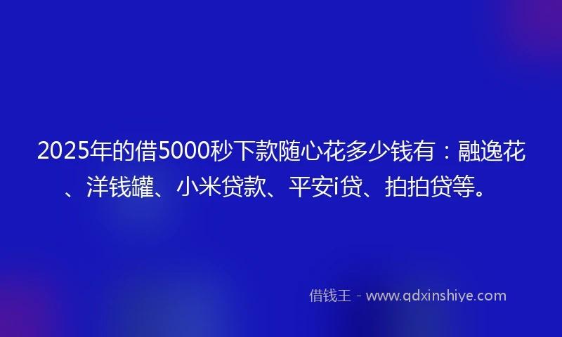 2025年的借5000秒下款随心花多少钱有：融逸花、洋钱罐、小米贷款、平安i贷、拍拍贷等。